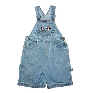 Vintage 90s Kids Denim Overalls Shorts Mickey Mouse Embroidered Straps Sz 10‎
